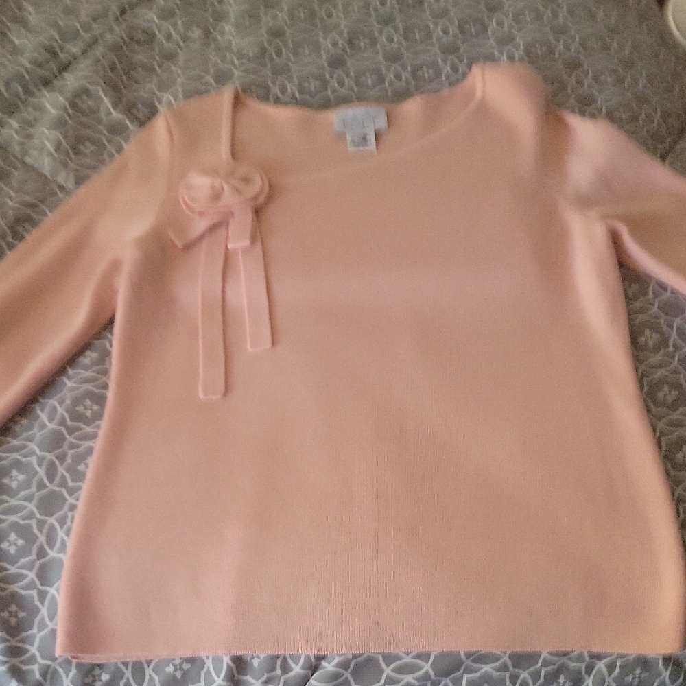 LOFT Pink Crew Neck Sweater with Bow Detail